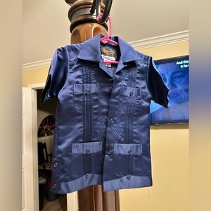 Navy Blue Short Sleeve Button-Up Shirt